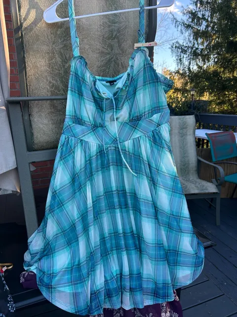 Torrid Plaid Mesh Cami Dress Size 3 Blue Green Shirred Bust Sundress