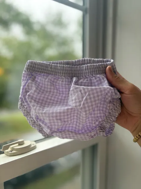 Three Pottery Barn Kids Gingham Bloomers Size 3-6M Purple & Blue