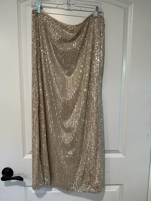 Champagne Sequin Maxi Skirt Sparkly Party Holiday Glam Size XL