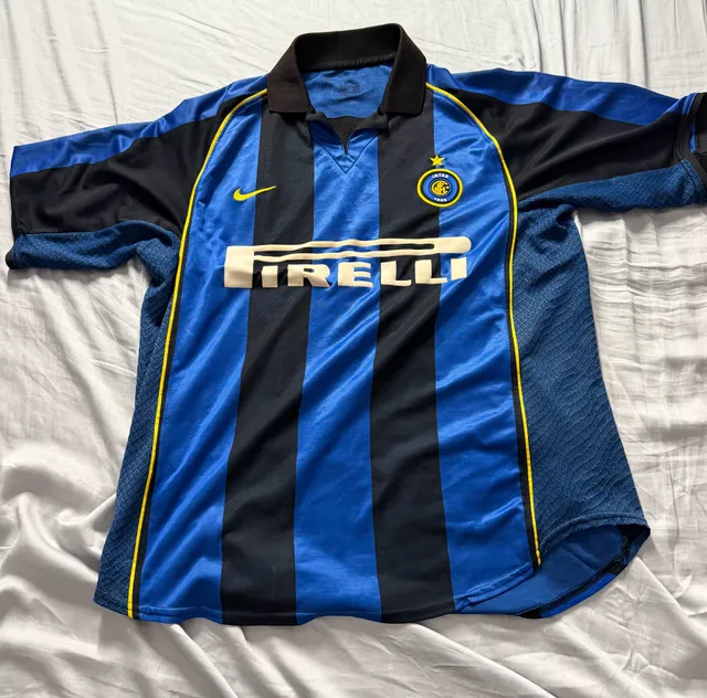 Nike Inter Milan 2001/02 Home Soccer Jersey Blue Black Pirelli