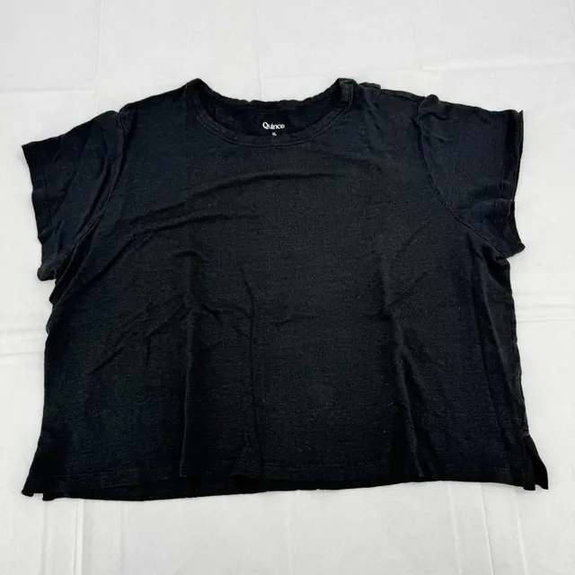 Quince 100% Linen Short Sleeve Boxy T-Shirt Size XL Black Cropped