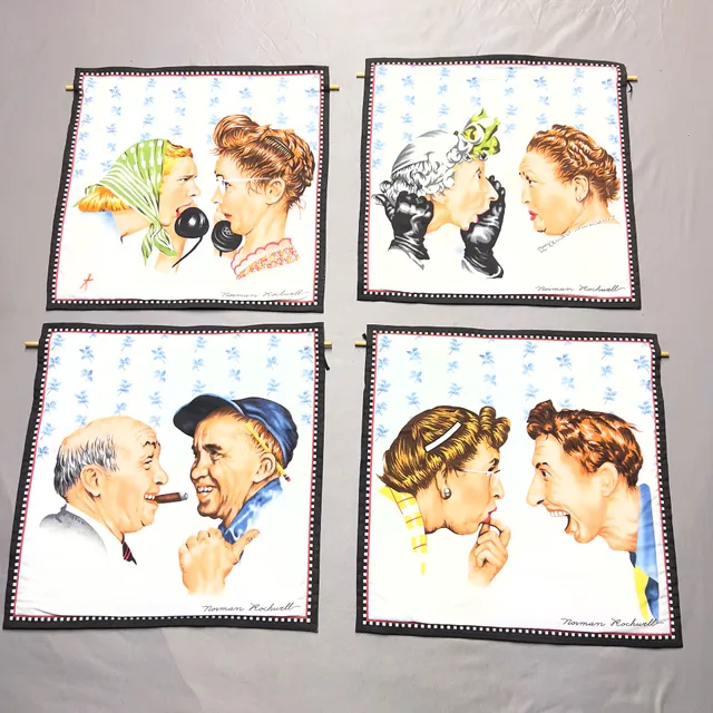Norman Rockwell Vintage Hanging Wall Tapestry Set Of 4 Hand made From Original