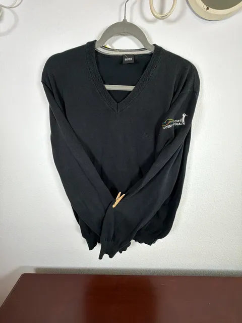 Boss Hugo Boss V-Neck Sweater Size M Black Golf Tournament