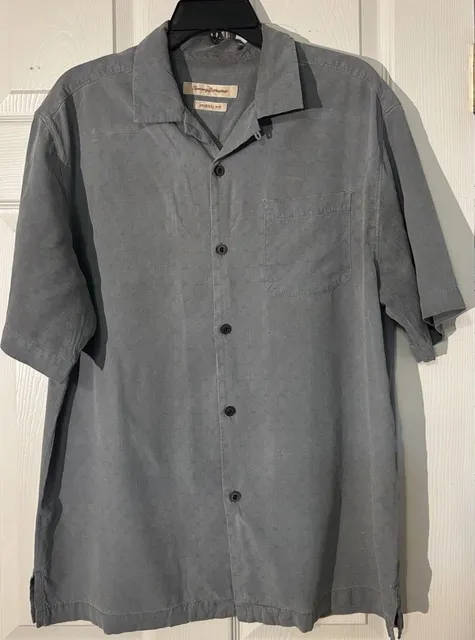 Tommy Bahama Silk Short Sleeve Button Down Shirt Size M Gray Original Fit