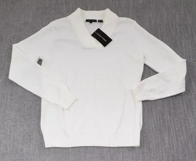 Jeanne Pierre Shawl Collar Sweater Size S White Cotton