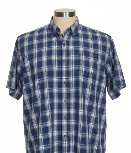HB Button Down Shirt Size 5XL Blue Plaid Short Sleeve