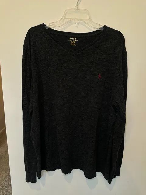 Polo Ralph Lauren Long Sleeve V-Neck T-Shirt Size XL Charcoal Gray