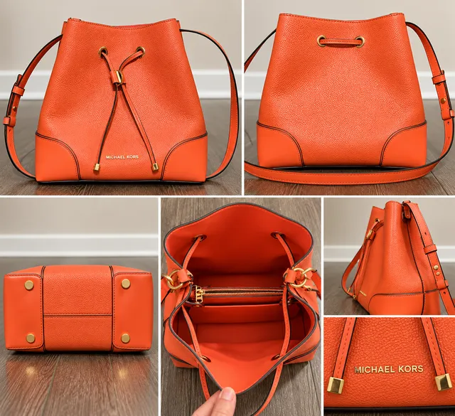 Michael Kors Orange Leather Bucket Bag Purse