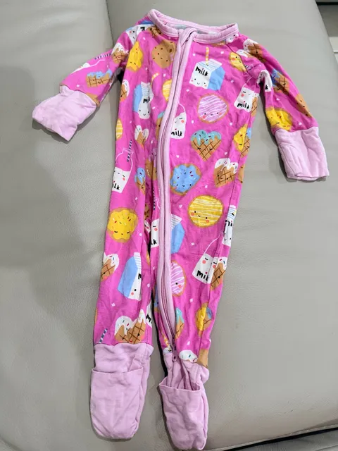 Little Sleepies Bamboo Pink Milk and Cookies Zippy One Piece NB