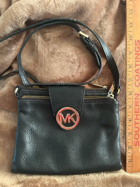 Michael Kors Black Leather Crossbody Bag Gold Hardware