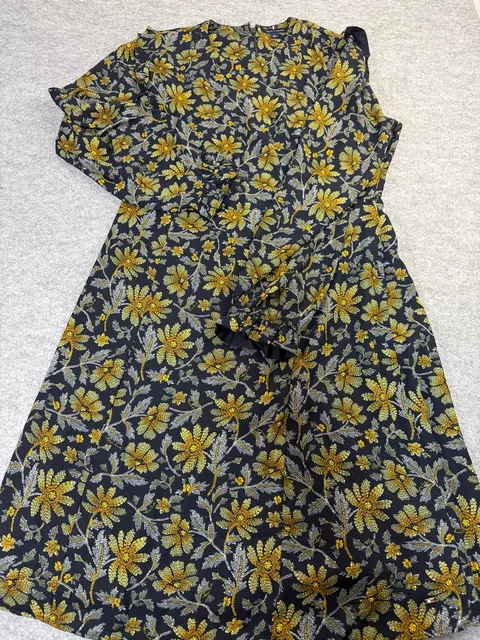 Tommy Hilfiger Floral Dress Size 10 Black Yellow Gold Long Sleeve Crepe