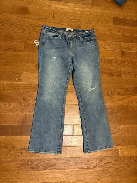 Lei Bridget Curvy Boot Jeans Size 13 Short Blue Distressed Bootcut