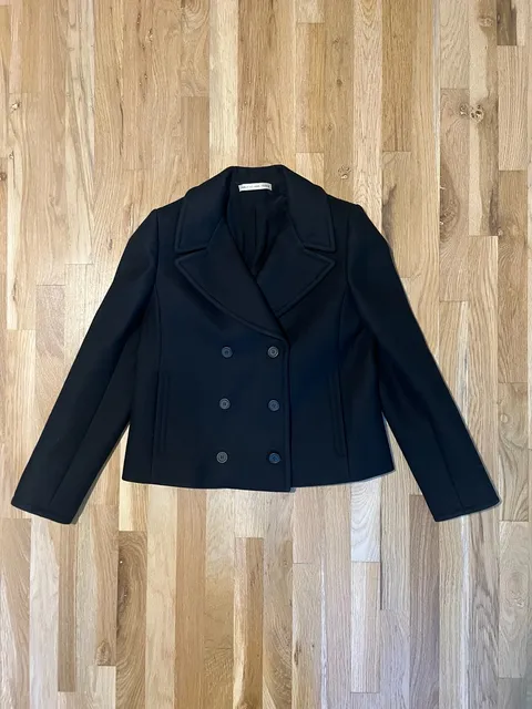 Balenciaga Double Breasted Wool Pea Coat Jacket Size 42 Black