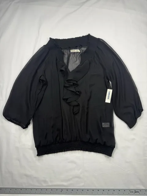 Old Navy Black Ruffle Chiffon Blouse Size M Smocked V-Neck Top