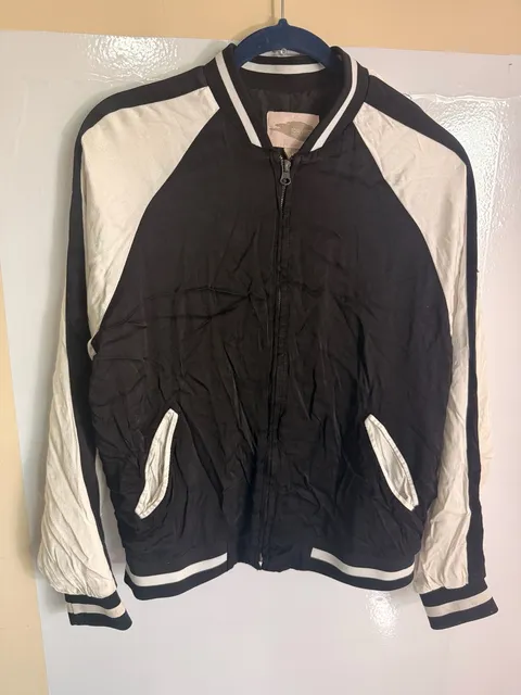Forever 21 Contemporary Bomber Jacket Size M Black White Zip Up