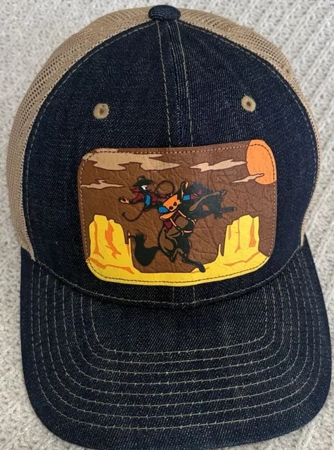 Cinch Rodeo Bronc Rider Denim Leather Patch Trucker Hat Snapback