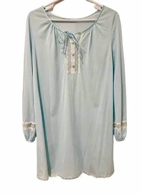 Vintage Vanity Fair Coquette Cottage Core Light Blue Nightgown Lace Trim Size M
