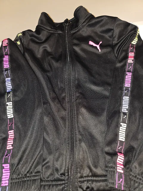 Puma Black Track Jacket Youth Size S Tricolor Logo Tape