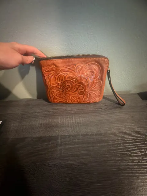 Patricia Nash Cassini Wristlet Tooled Brown Leather