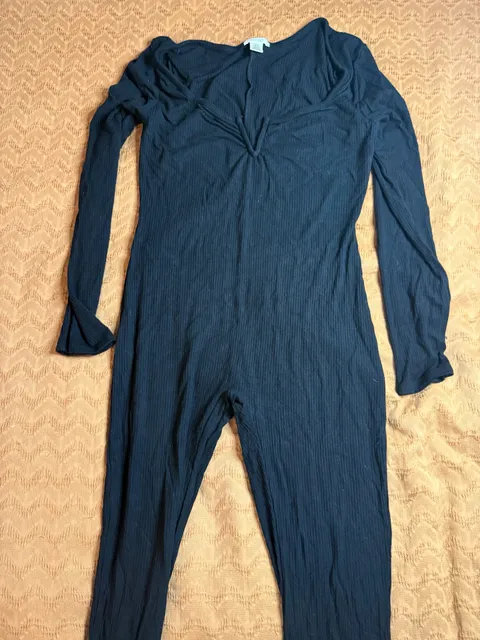 BOUZZOLO Long Sleeve Ribbed Jumpsuit Size L Black