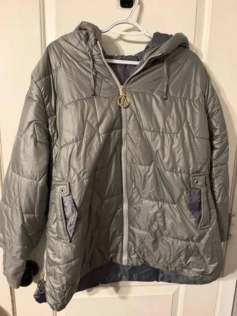 Puffer Jacket Size XXL Gray Hooded Quilted Coat