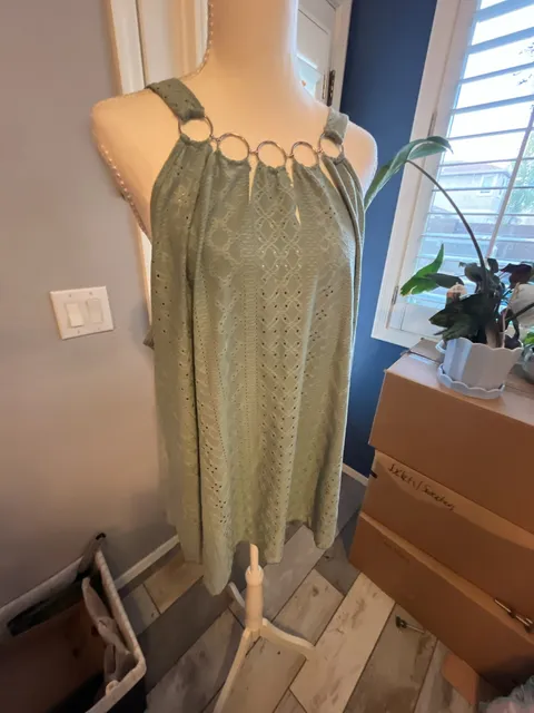 Unbranded Sage Green Eyelet O-Ring Halter Top