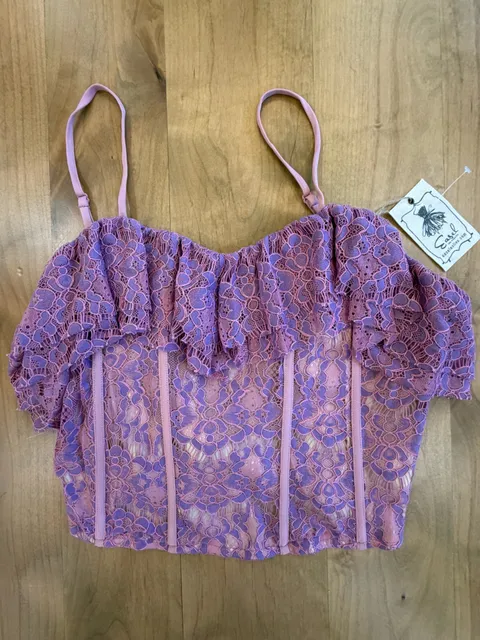 Easel Lace Ruffle Corset Top Purple