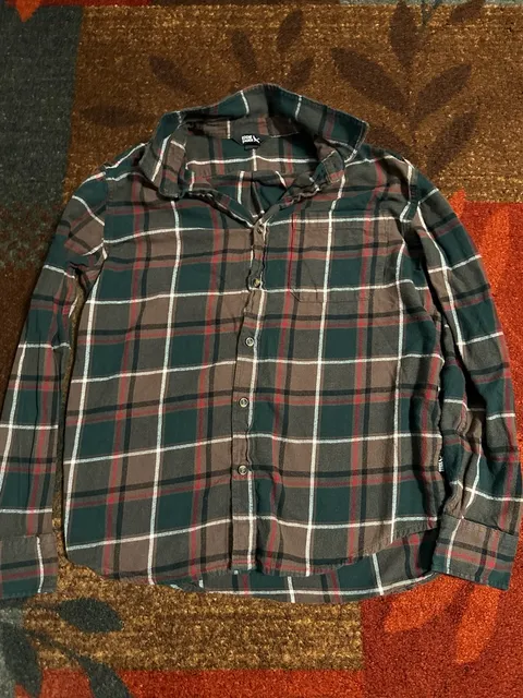 Eddie Bauer Plaid Flannel Shirt Men's L Green Brown Long Sleeve