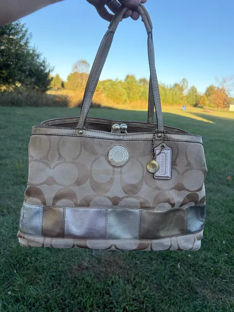 Coach Signature C Metallic Patchwork Tote Bag