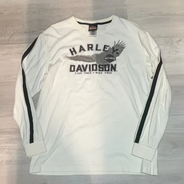 Harley-Davidson HBB9 Men's Long Sleeve T-Shirt White Cotton Double-Sided Size M
