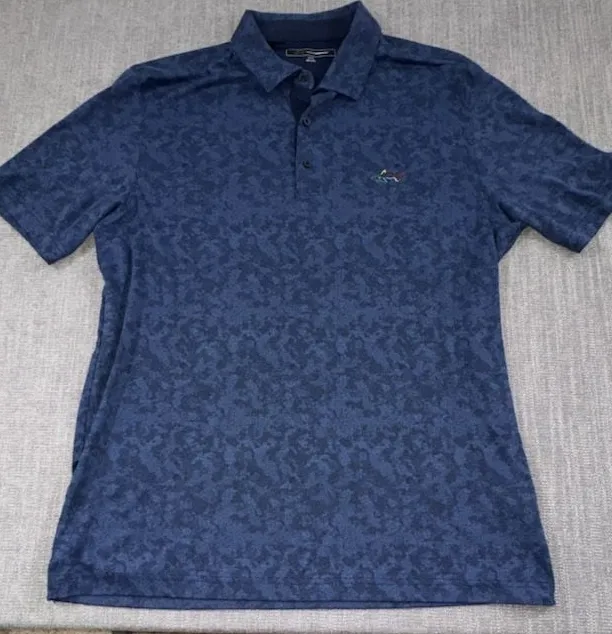 Greg Norman Polo Shirt Size XL Blue Micro Print Golf