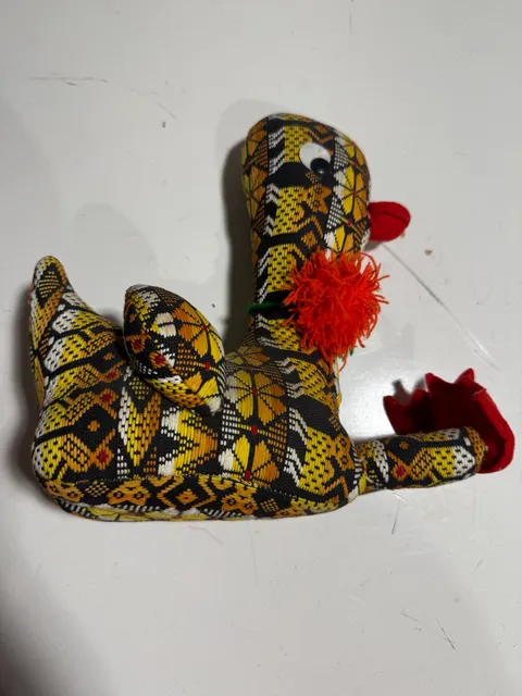 Handmade Woven Textile Duck Plush Folk Art Stuffed Animal Yellow Black