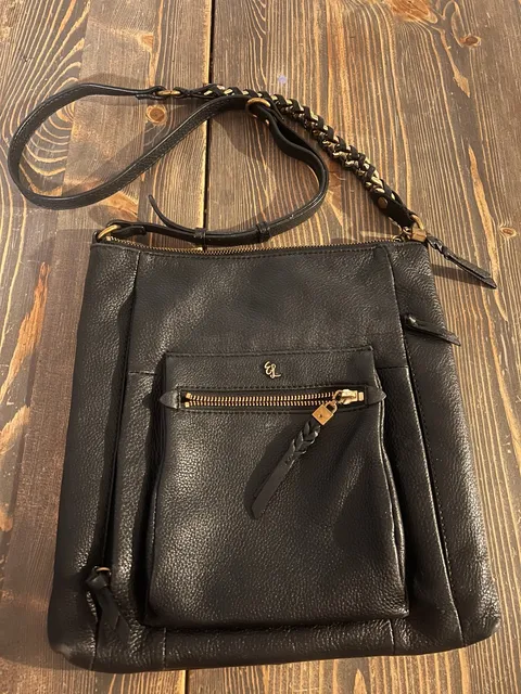 Elliott Lucca Black Leather Crossbody Bag Gold Hardware
