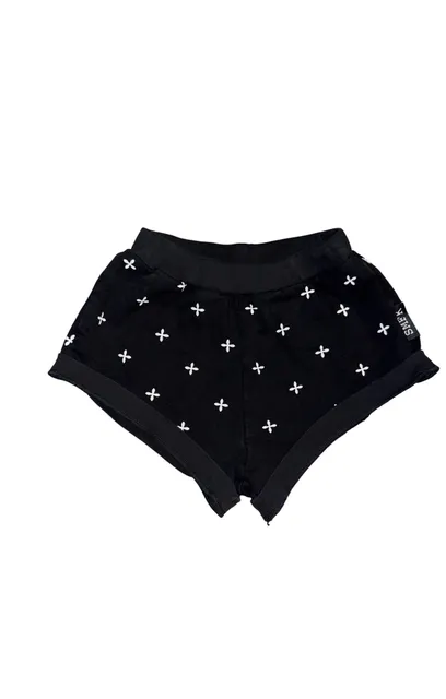 SMFK Garden Shorts Size M Black White Floral Sweatshorts