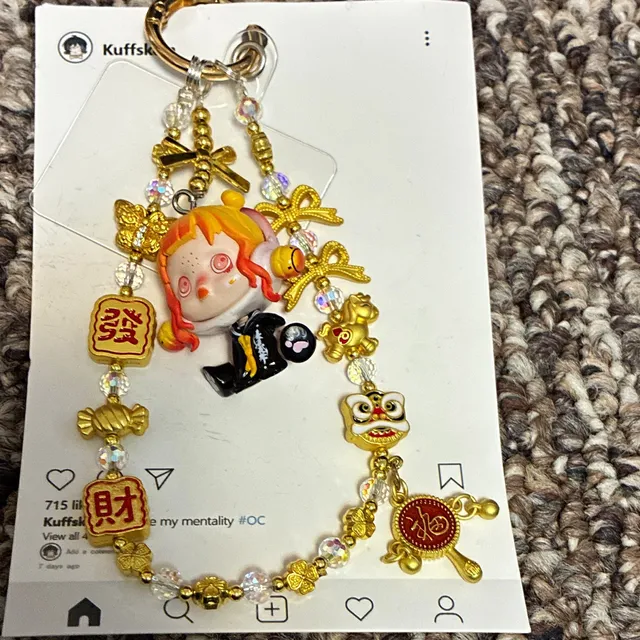 Skull panda city of night pop mart kuffskein bag phone charm chain new 