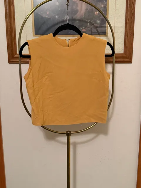 Vintage Crop Top Mustard Yellow Zip Back Blouse