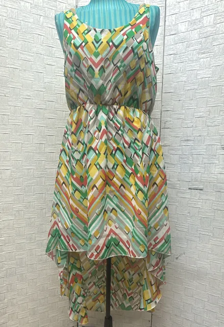 Love Chesley Dress Size L Multi Geometric High Low Hem