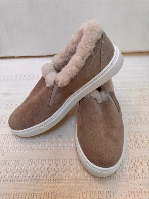 M. Gemi The Cerchio Shearling Size 39 Mushroom Suede Slip-On Sneakers
