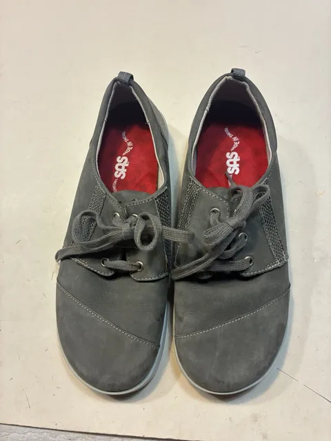 SAS Gray Leather Walking Shoes Sneakers Comfort Made In Usa