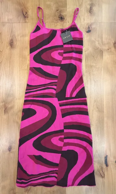 Le Lis Collection Knit Midi Dress Size L Pink Swirl