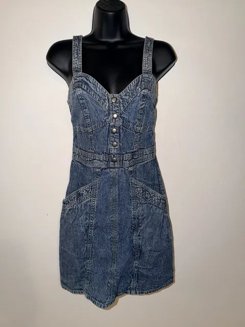 Joyous Denim Dress Size M Acid Wash Button Front Mini