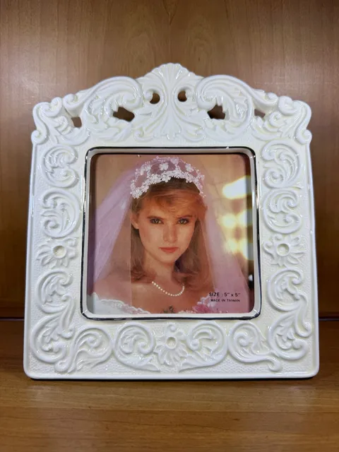Vintage Ceramic Ornate Scroll Picture Frame Size 5" x 5" White