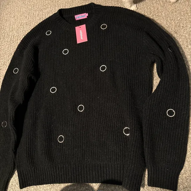 Edikted Ellia Grommet Oversize Sweater Size M Black
