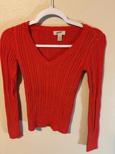 Arizona Jeans Co. Ribbed V-Neck Sweater Size XS Red Cotton Blend