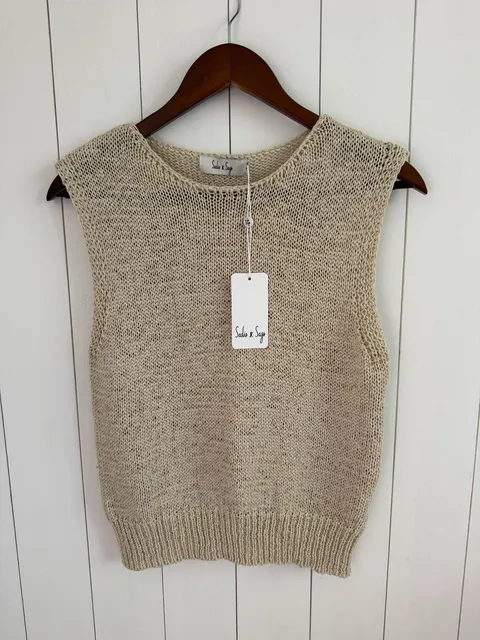 Sadie & Sage Open Knit Sweater Vest – NWT Beige/Cream Boho Tank Top
