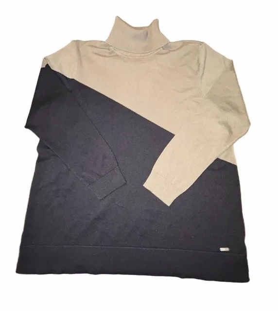 Calvin Klein Womens XL Colorblock Turtleneck Sweater Black Taupe Long Sleeve