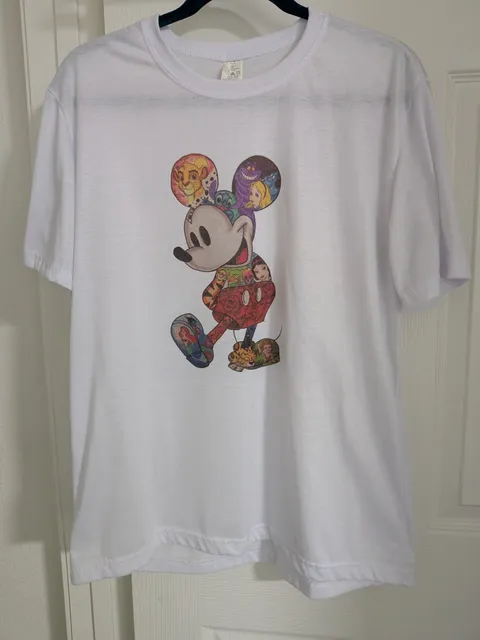 Disney Mickey Mouse Graphic T-Shirt Size L White Character Collage