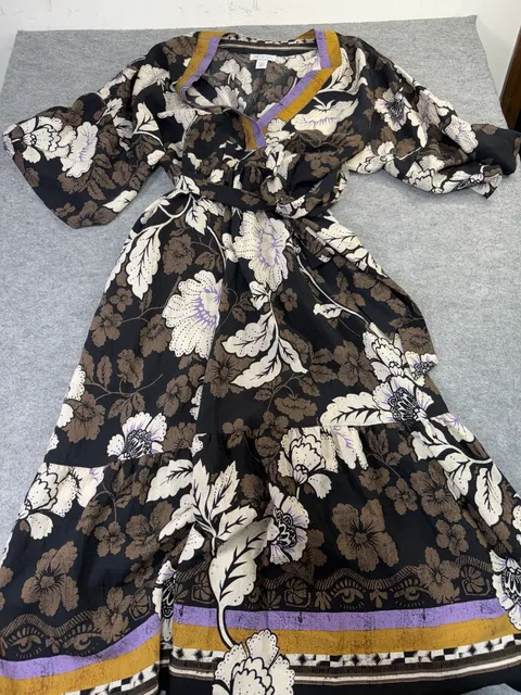 Sofia Jeans Floral Midi Dress Size L Black Tie Back Kimono Sleeve