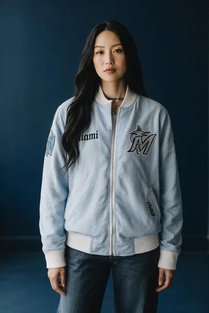 Pro Standard Miami Marlins Seersucker Reversible Bomber Jacket