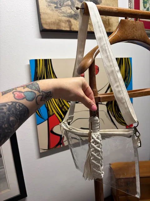 Clear Vinyl Crossbody Bag White Canvas Strap With Tassel